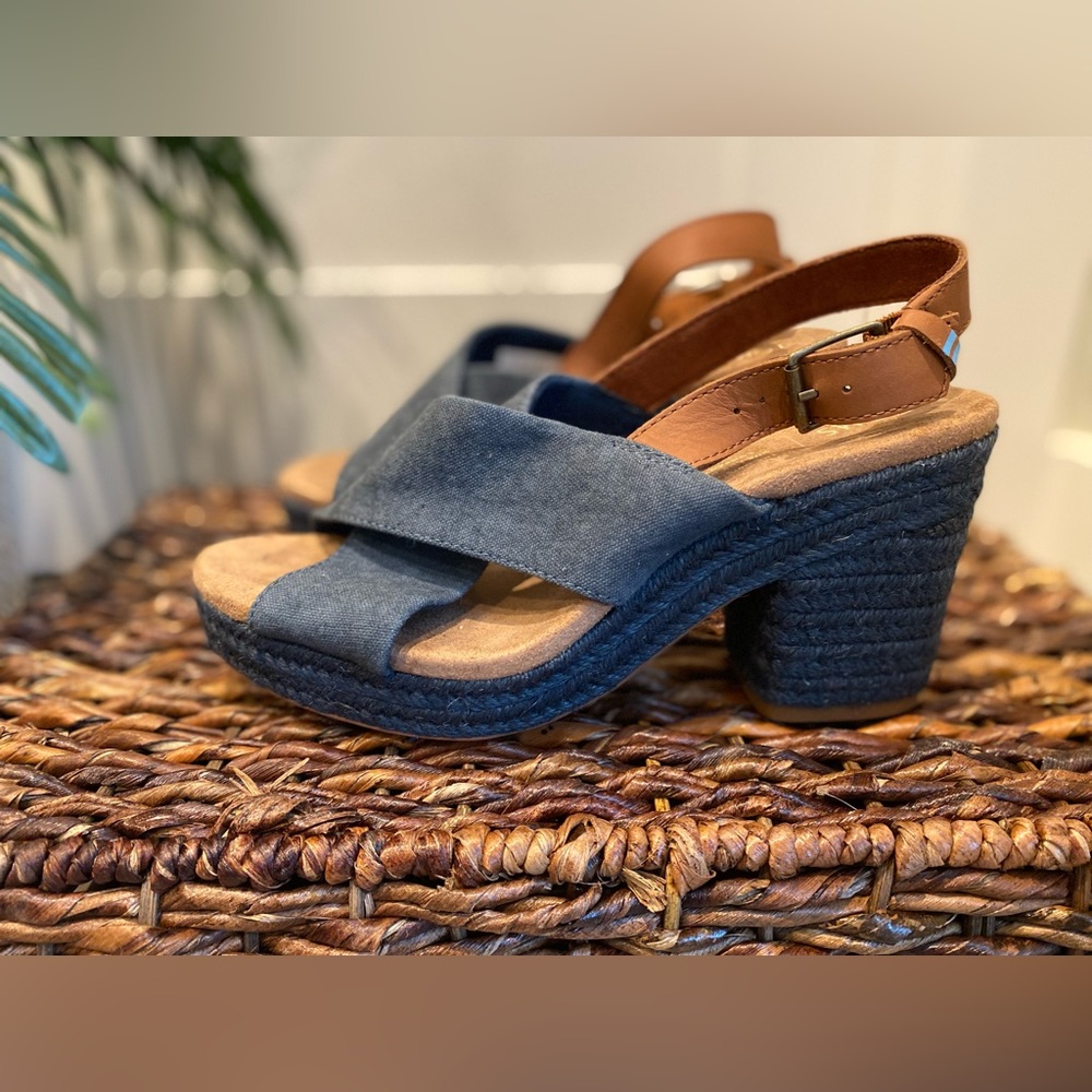 TOMS Blue Strappy Espadrille Heels